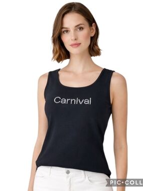 Carnival tank top black ribbed fabric silver rhinstones sleeveless nwot sz xl